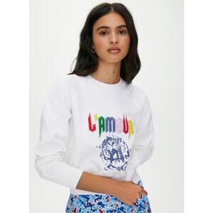 Aritzia Little Moon Posey Sweatshirt L’amour Graphic Print Crewneck Terry White